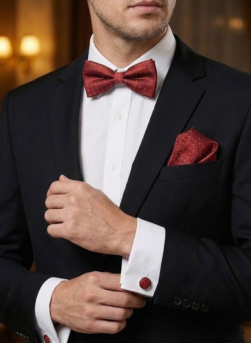 FIORICASA Men’s Premium 4-Piece Tie & Bow Tie Gift Set – Red Micro-Dot Tie, Bow Tie, Pocket Square & Cufflinks - Image 5
